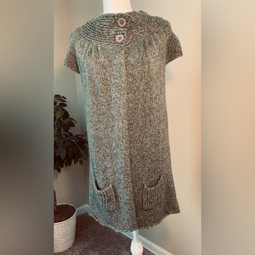 VGUC Sweater: Cardigan Tunic, Marled Warm Rich Colors, Open-Front, Short-Sleeve
